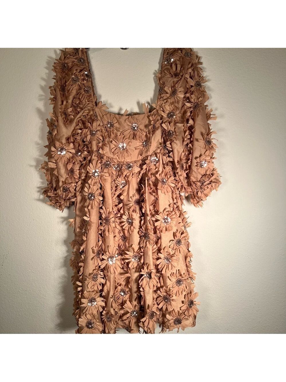 Storia Tan Floral Puff Sleeve Mini Dress - Picture 12 of 12